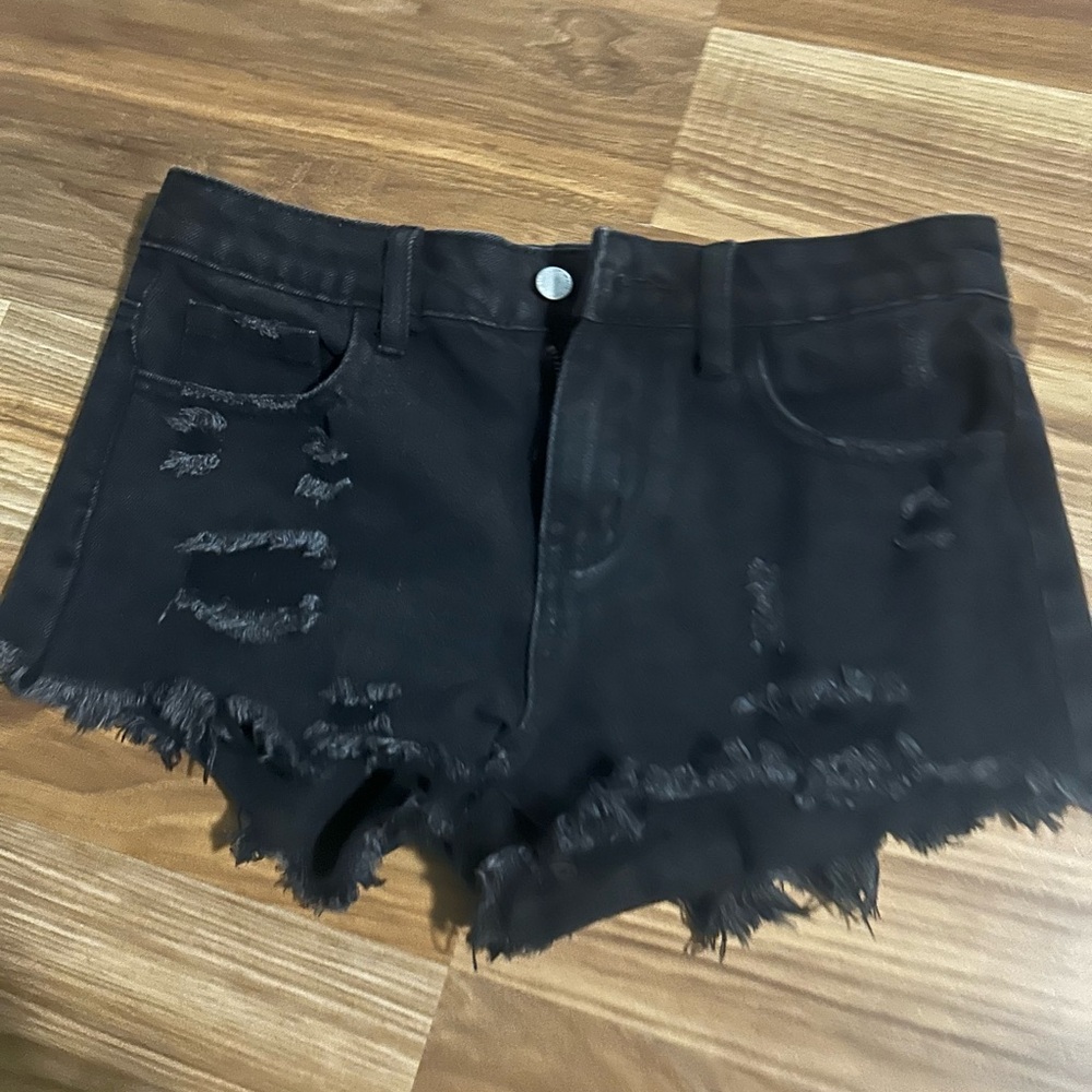 Girls Black Distressed Denim Shorts